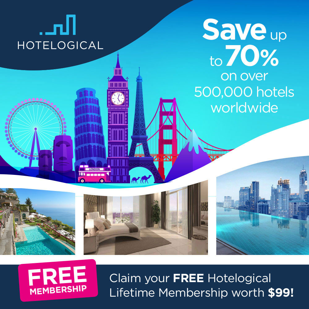 Hotelogical - Save up
to
70%
on over
500,000 hotels worldwide
FREE
MEMBERSHIP
Claim your FREE Hotelogical
Lifetime Membership worth $99!